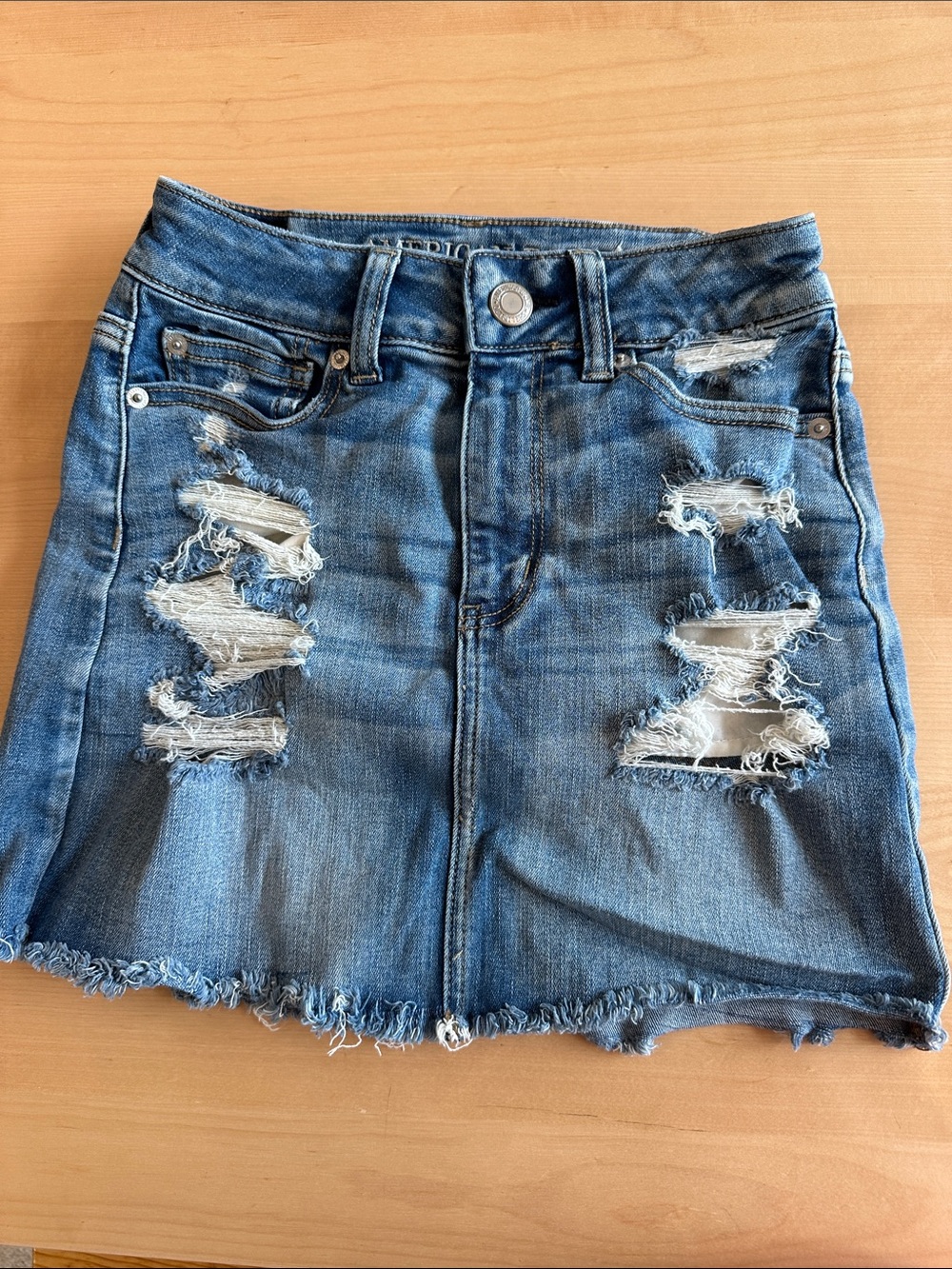 American Eagle Outfitters Distressed Blue Denim Mini Skirt